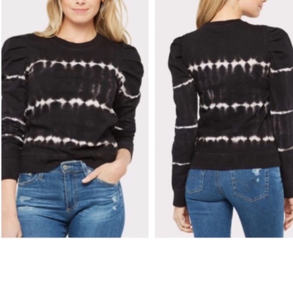 RD Style Black White Tie Dye Gathered Shoulder Pullover Crew Neck‎ Sweatshirt XS